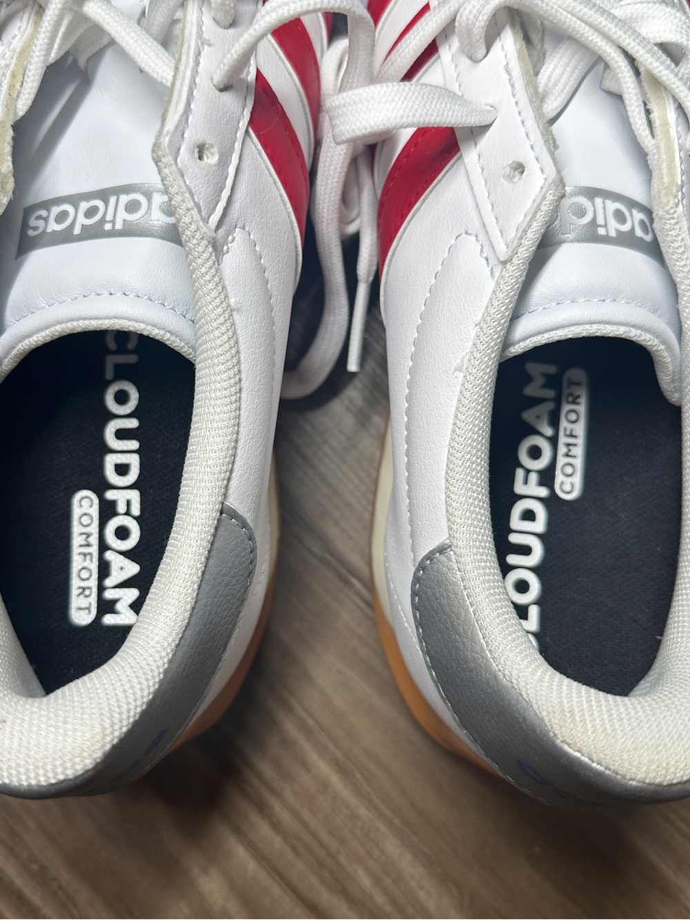 Adidas Men's White with Red Stripes Cloudfoam Comfort Sneaker - Picture 5 of 6